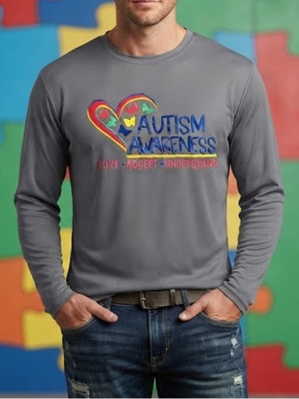 Autism Awareness Love Accept Understand men’s long sleeve shirt sz S